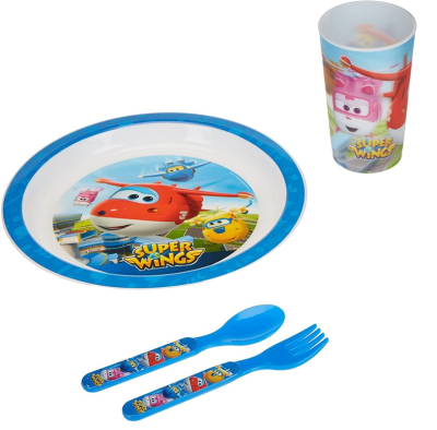 OLED Super Wings σετ πρωινού πιάτο κούπα μαχαιροπίρουνα 3 ετών+