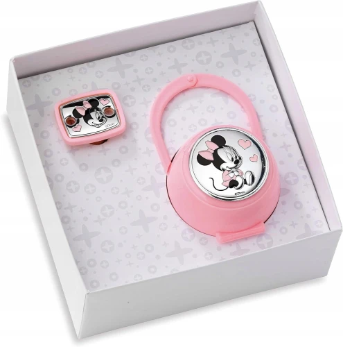 VALENTI DISNEY Minnie θήκη για πιπίλα + αλυσίδα επίστρωση PVD (ασήμι)