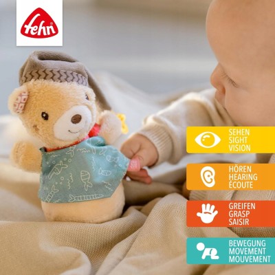 FEHN Αρκουδάκι Bruno κουδουνίστρα ΚΟΡΔΕΛΑ 14cm κουδουνίστρα